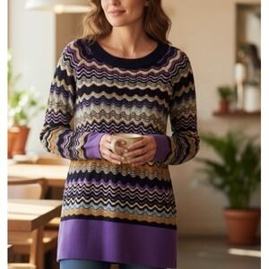 Missoni Womens Merino Wool Cotton Zig Zag Tunic Sweater Top Long Sleeve Size 4